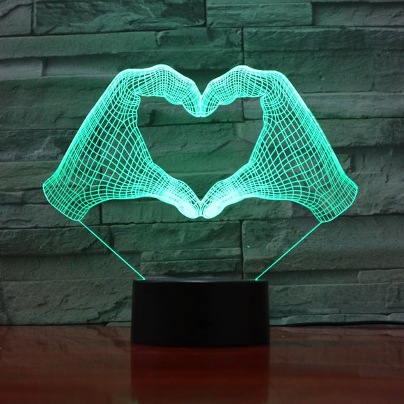 Love Heart Hand Gesture 3D LED Night Light