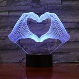 Love Heart Hand Gesture 3D LED Night Light