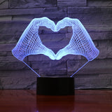 Love Heart Hand Gesture 3D LED Night Light