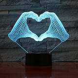 Love Heart Hand Gesture 3D LED Night Light