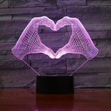 Love Heart Hand Gesture 3D LED Night Light